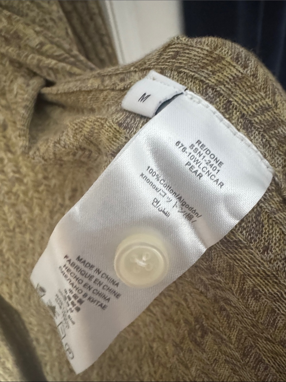 Re/Done Olive Green Ribbed Button-Up Cardigan - Picture 2 of 3